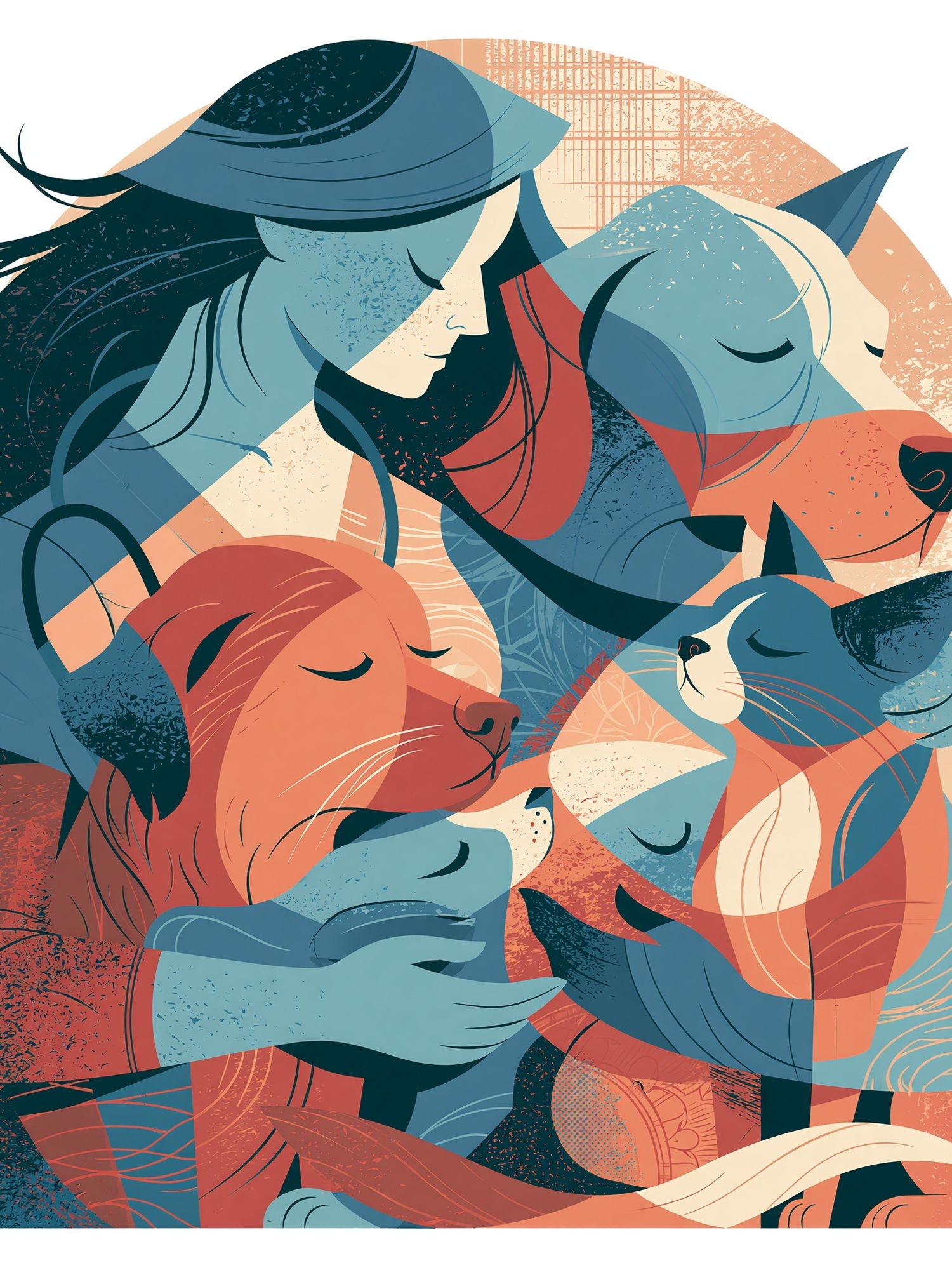 Sleeping Cats and Dog Illustration Poster. poster detail
