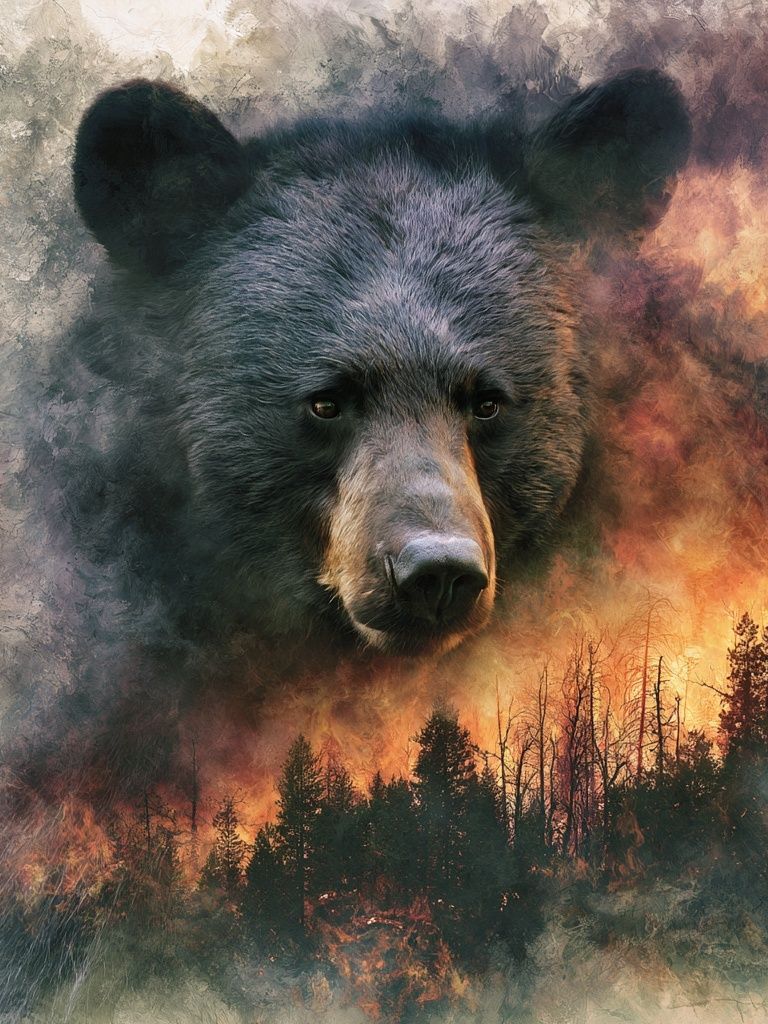Bear Forest Fire Illustration Poster. poster — animals art