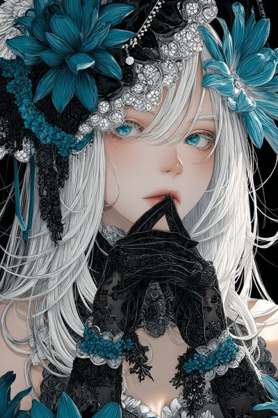 Gothic Floral Anime Portrait Poster.