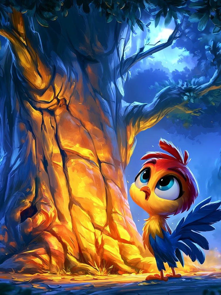Curious Bird in Moonlit Forest Poster. poster — animals art