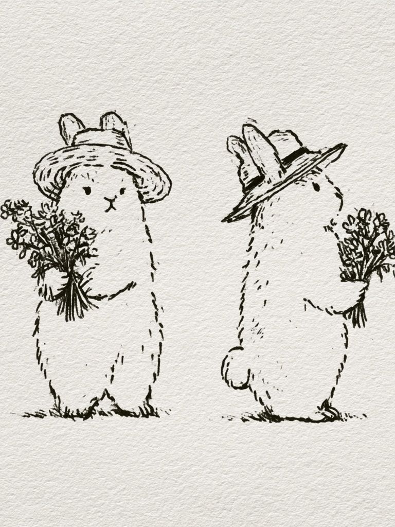 Bunny Duo Line Art Print. poster detail