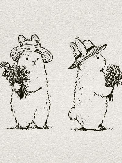 Bunny Duo Line Art Print. poster