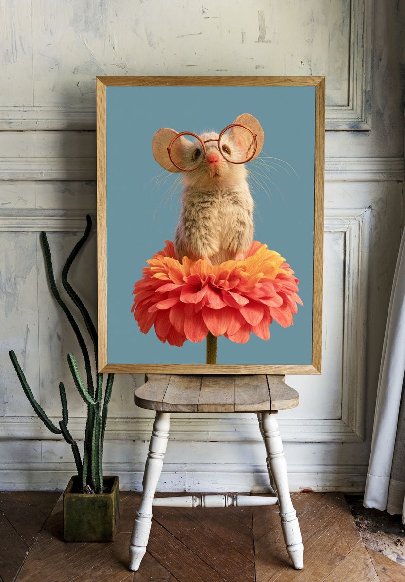 Mouse in Flower Glasses Poster. — room view 1