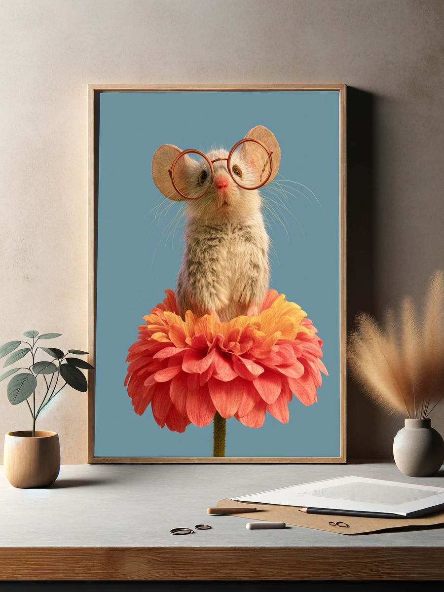 Mouse in Flower Glasses Poster. — room view 2