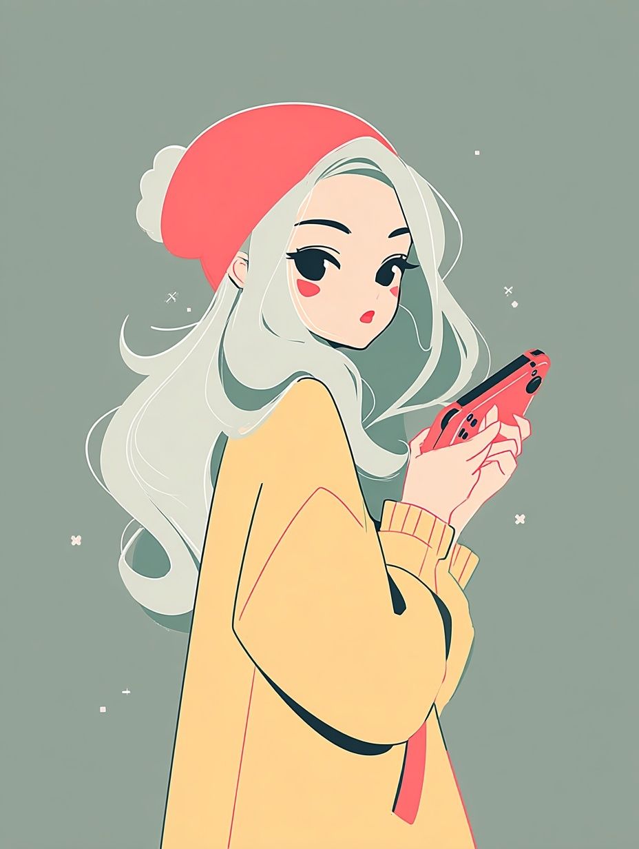 Anime Girl with Phone Print. poster — anime art