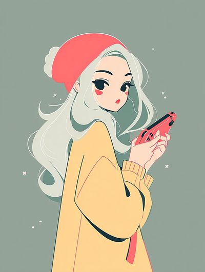 Anime Girl with Phone Print.