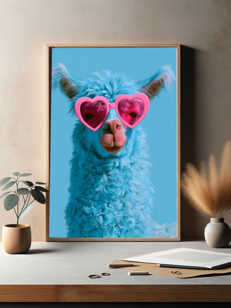 Llama in Heart Sunglasses Poster. — room view 2