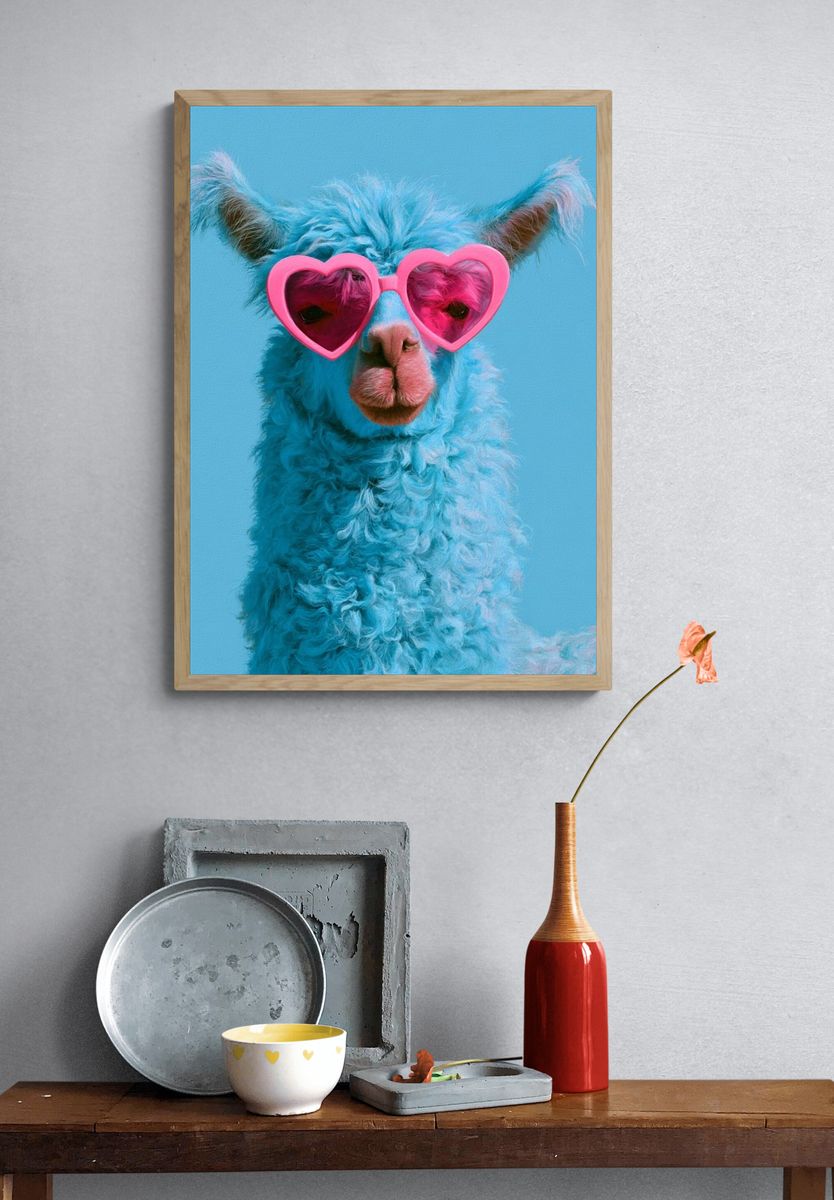 Llama in Heart Sunglasses Poster. — room view 3