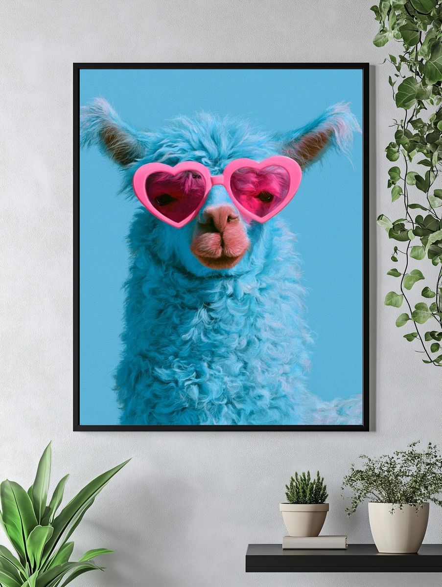 Llama in Heart Sunglasses Poster. — room view 4