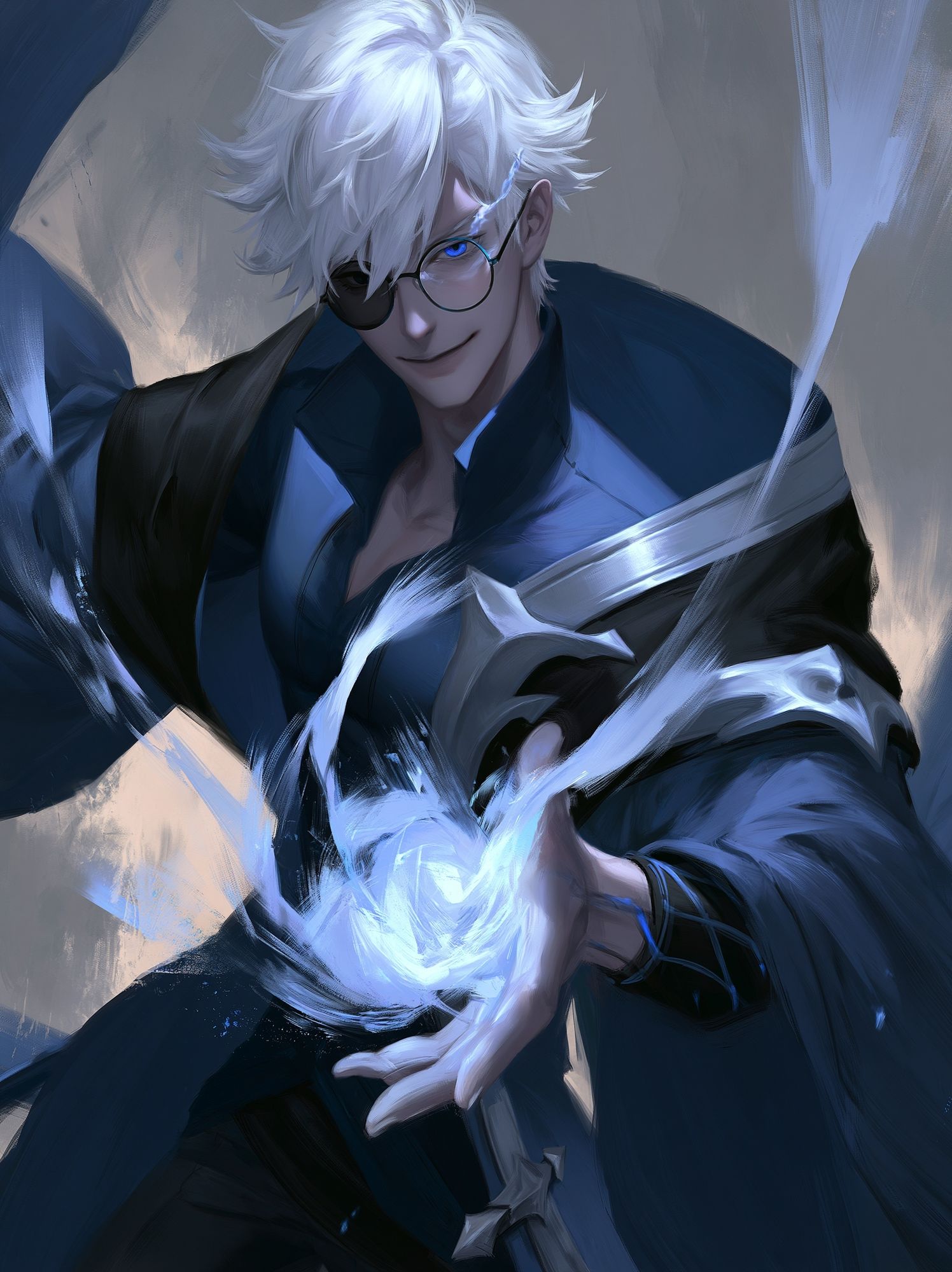 White-Haired Sorcerer Digital Art Poster. poster detail