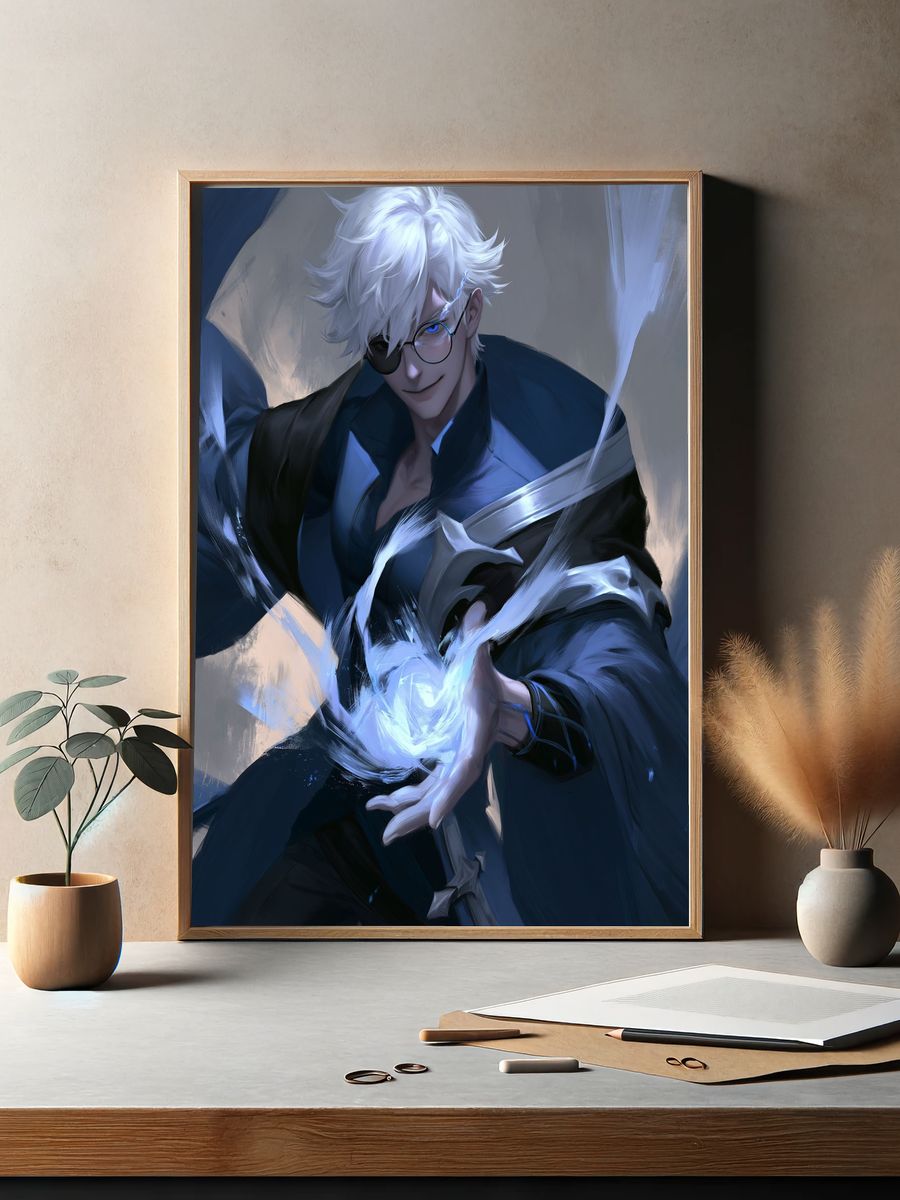 White-Haired Sorcerer Digital Art Poster. — room view 2