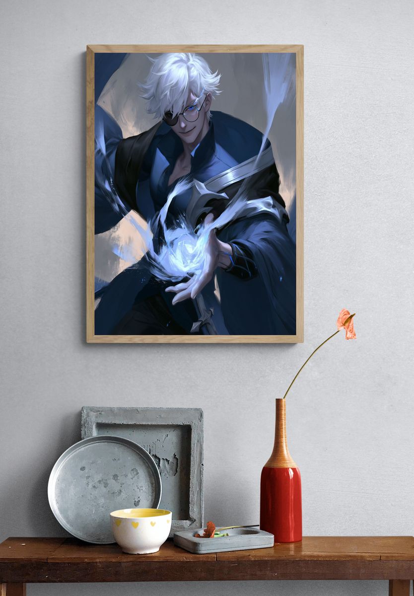 White-Haired Sorcerer Digital Art Poster. — room view 3