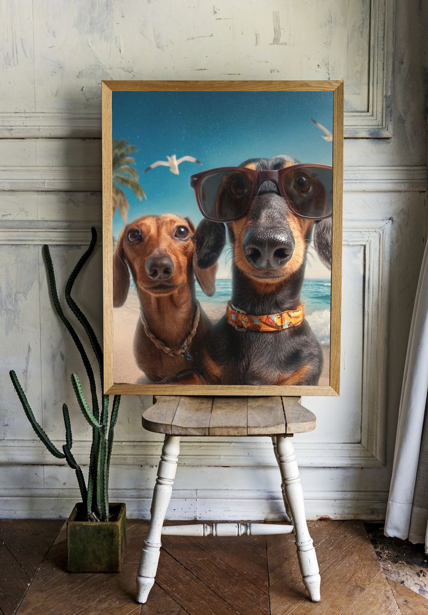 Beach Dachshunds Photography Poster room preview
