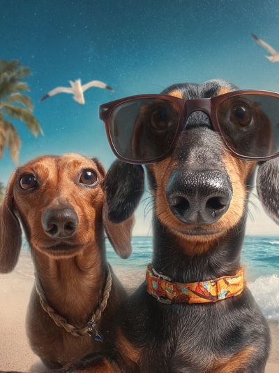 Beach Dachshunds Photography Poster. poster