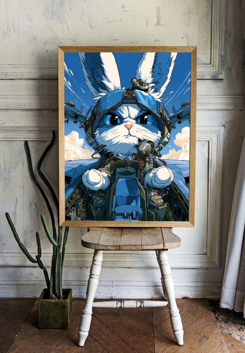 Pilot Cat Fighter Jet Poster. — room view 1