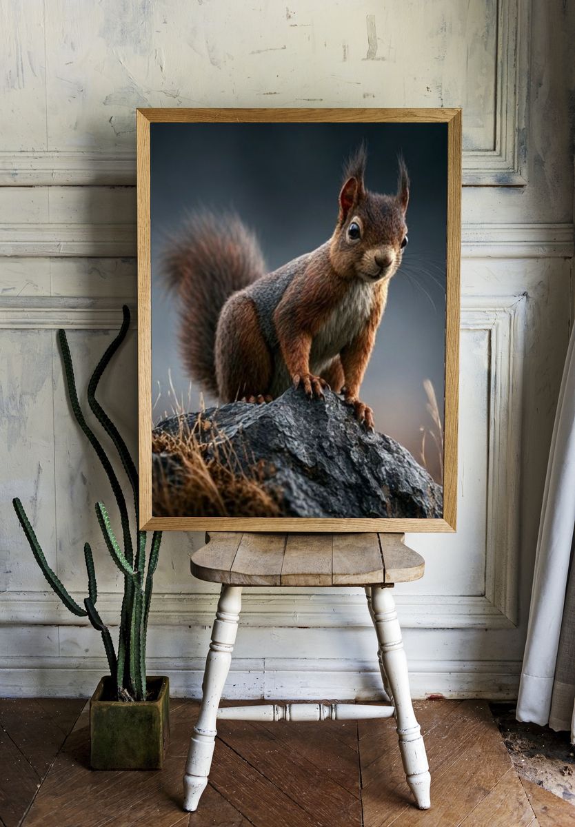 Red Squirrel on Rock Photography Poster. — room view 1