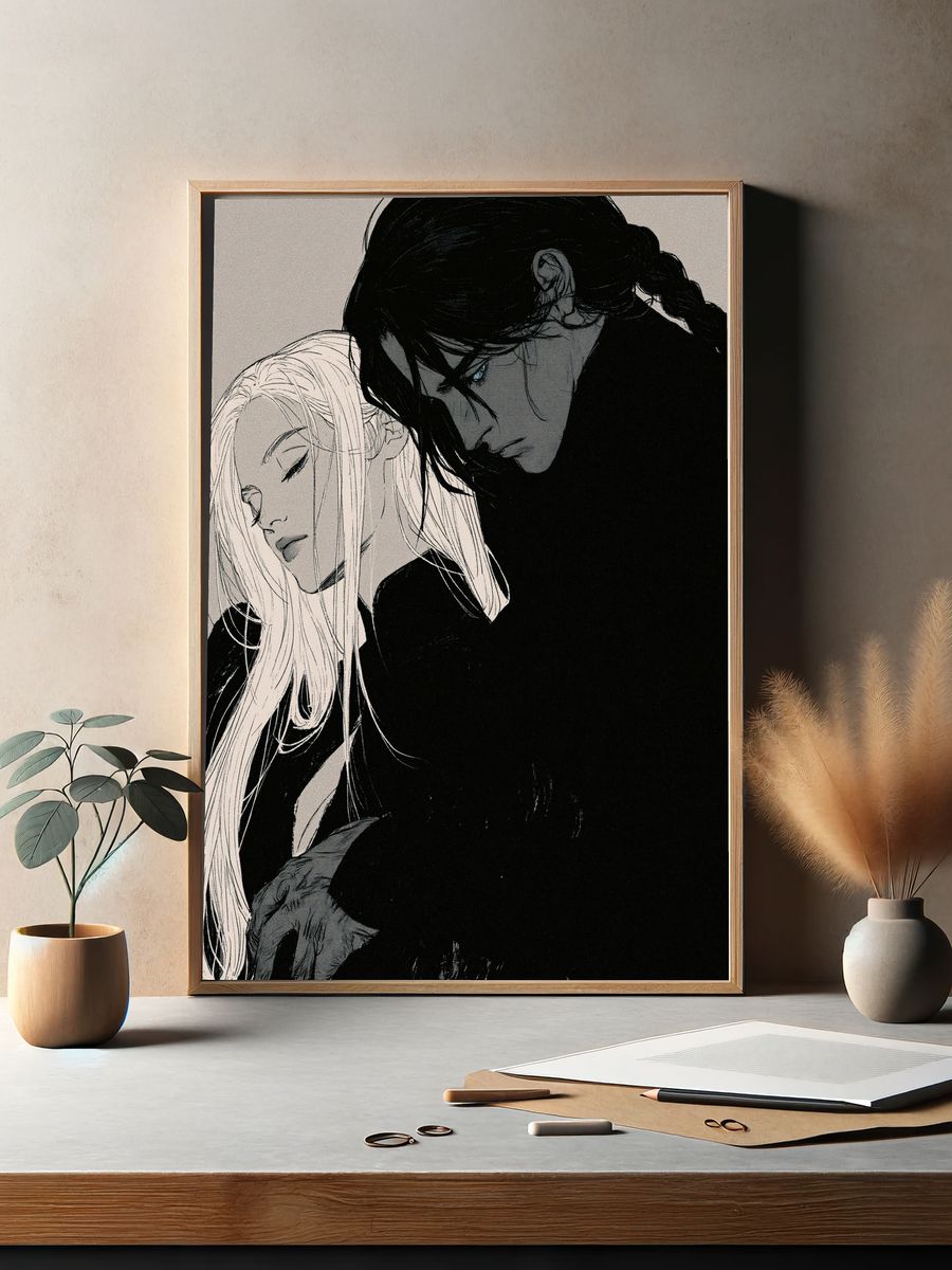 Anime Couple Portrait Print. — room view 2