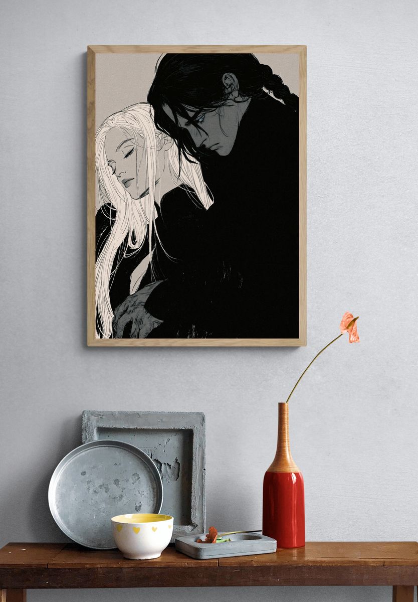 Anime Couple Portrait Print. — room view 3