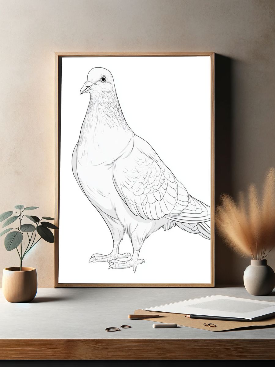 Pigeon Line Art Poster. — room view 2