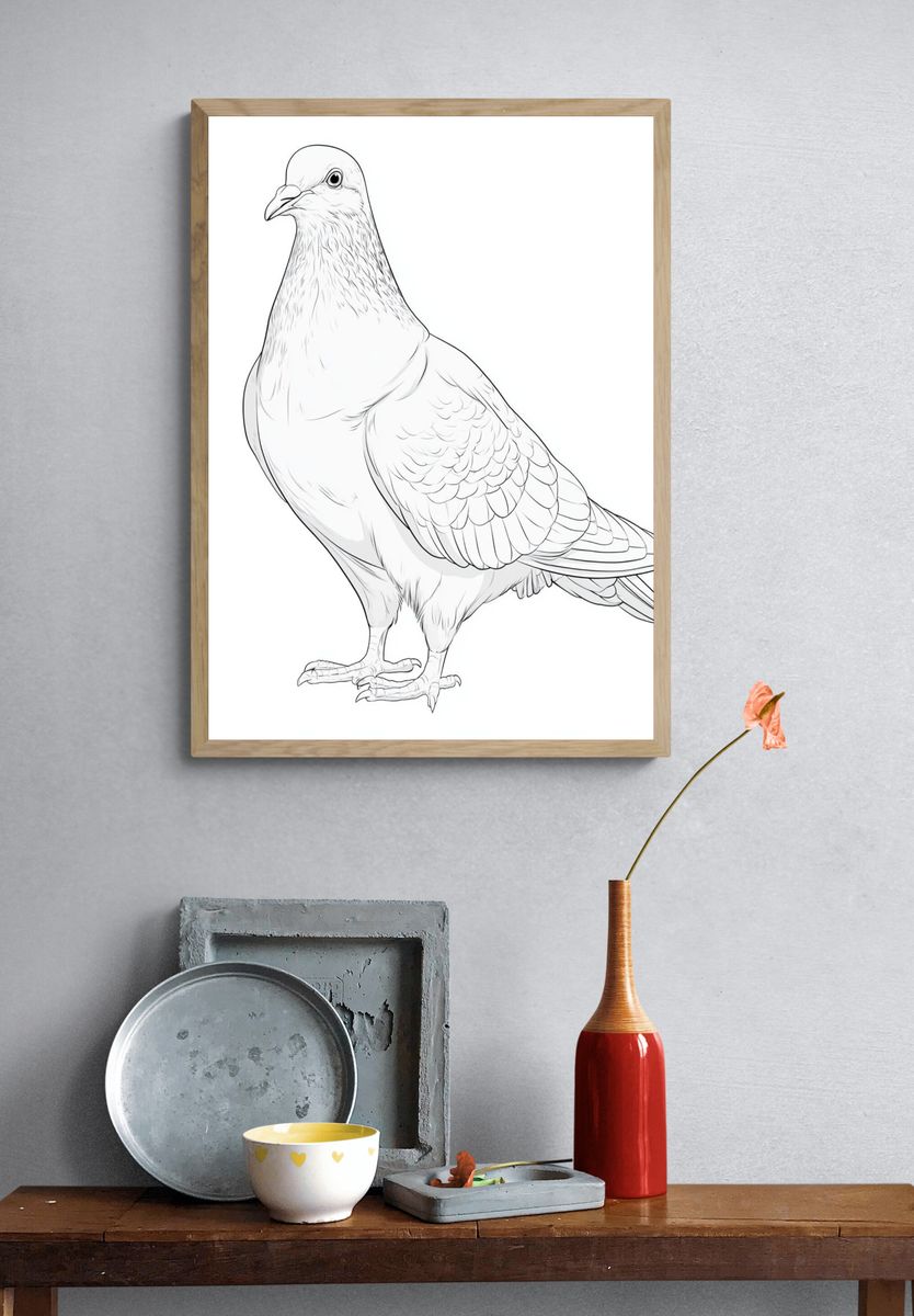 Pigeon Line Art Poster. — room view 3