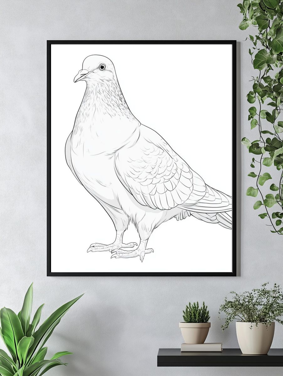 Pigeon Line Art Poster. — room view 4