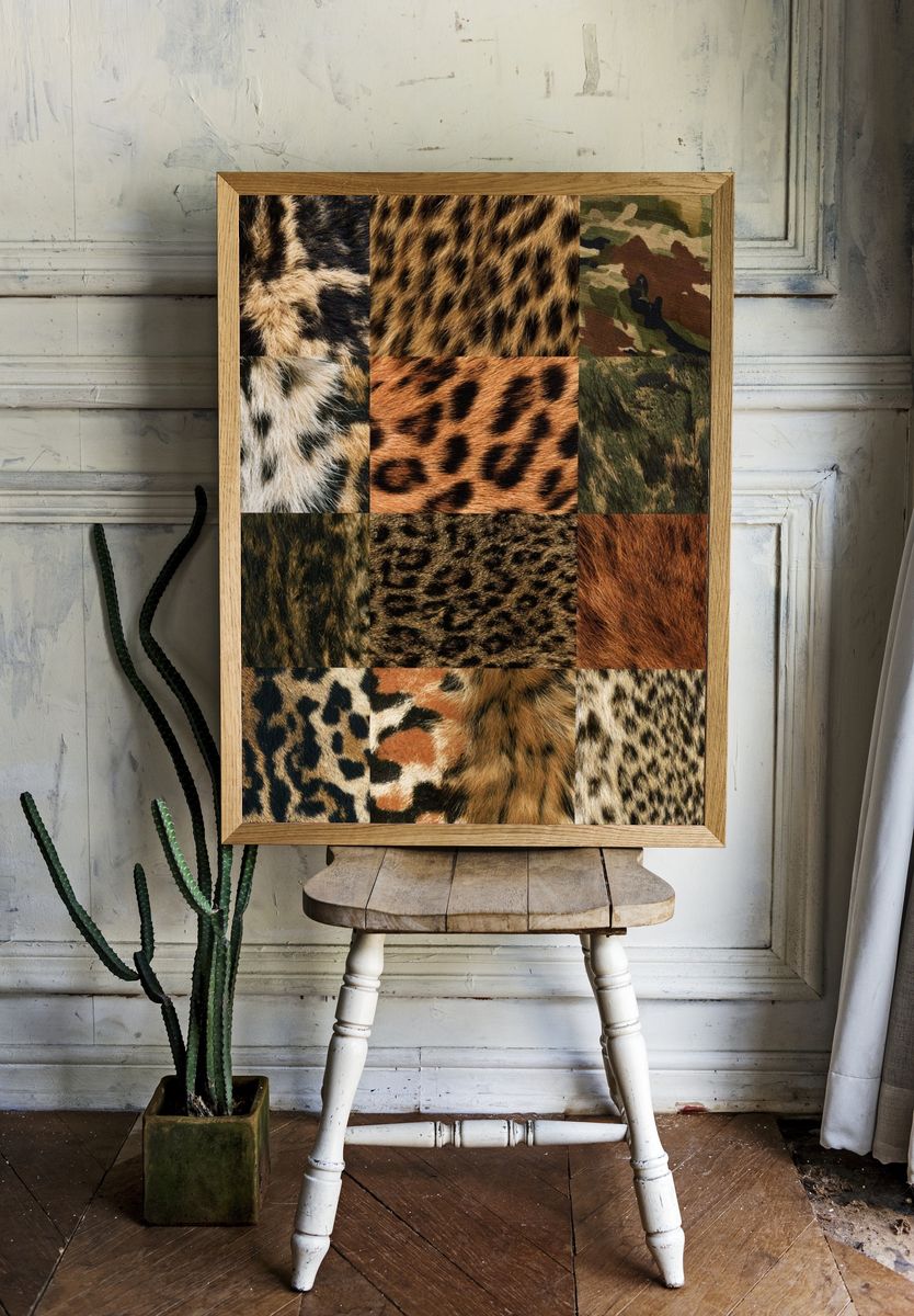 Wild Fur Texture Collage Print. — room view 1