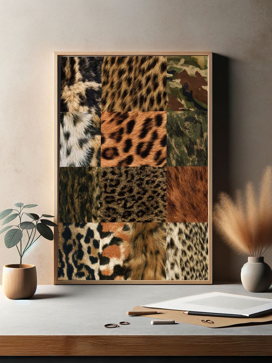 Wild Fur Texture Collage Print. — room view 2