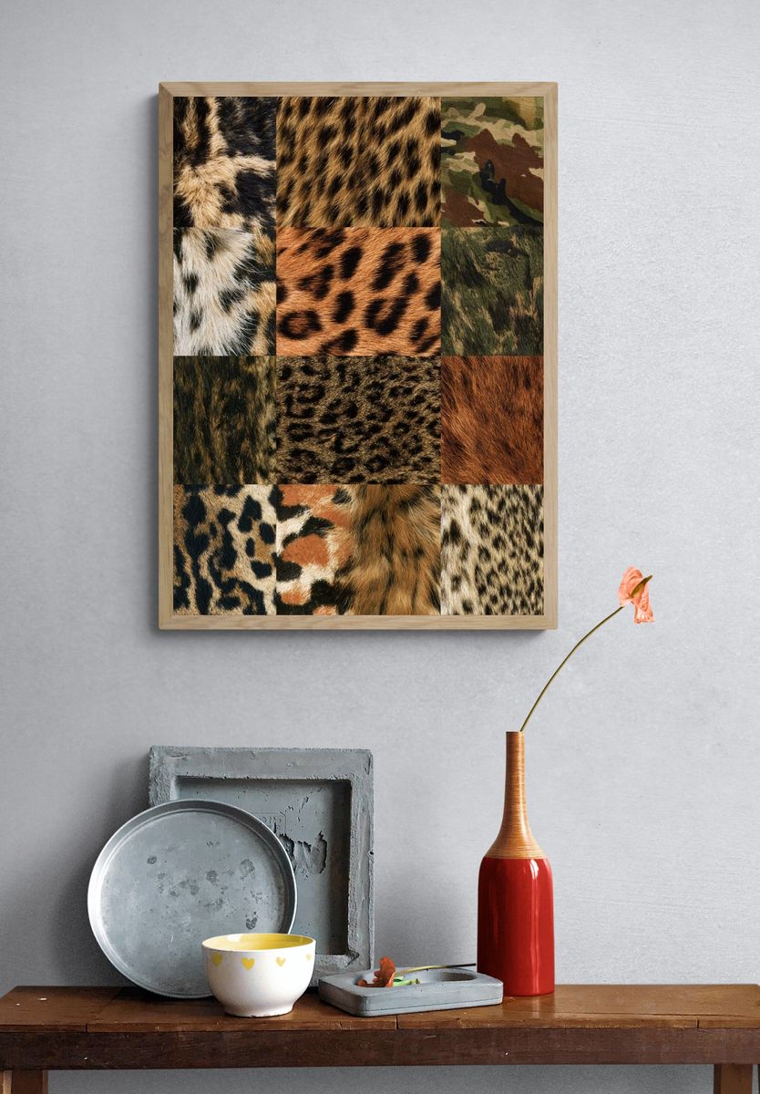 Wild Fur Texture Collage Print. — room view 3