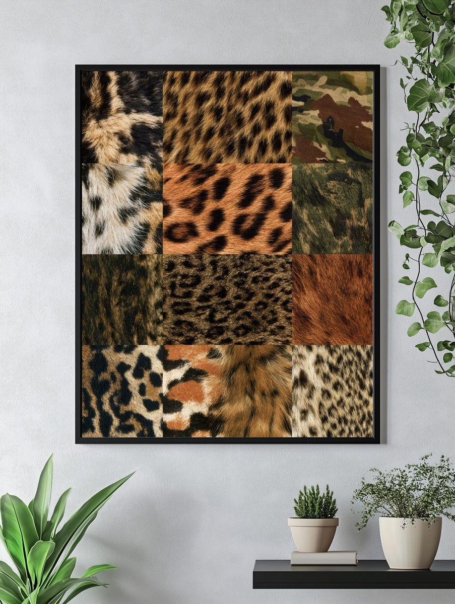 Wild Fur Texture Collage Print. — room view 4