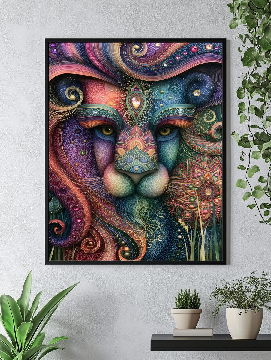 Majestic Lion Portrait Illustration Poster. — room view 4