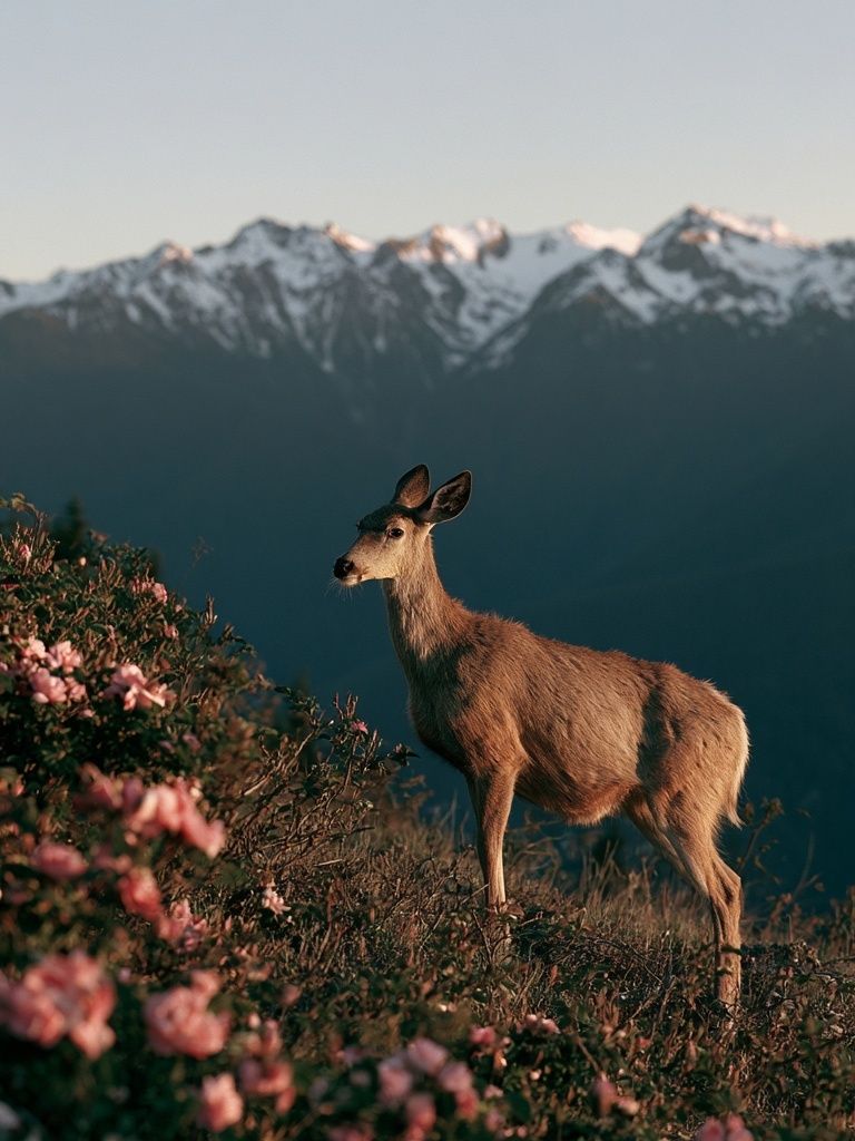 Deer at Alpine Dawn Poster. poster — animals art