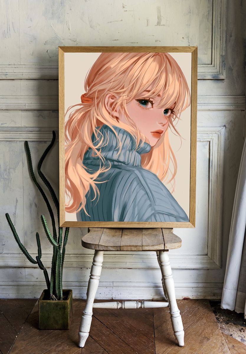 Blonde Anime Portrait Poster. room preview