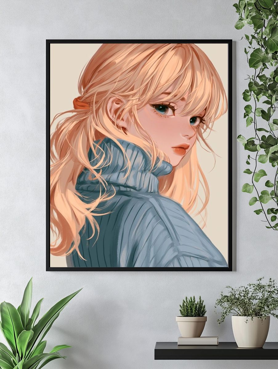 Blonde Anime Portrait Poster. — room view 4
