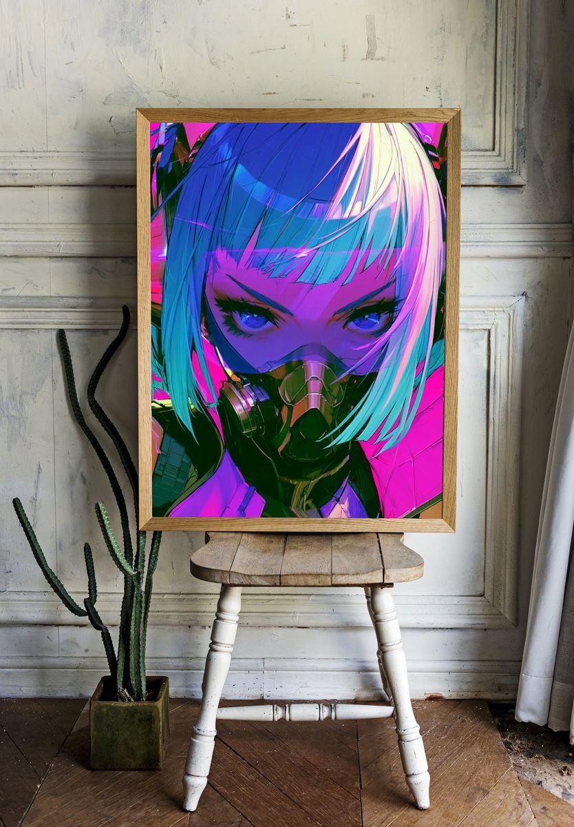 Cyberpunk Anime Portrait Poster. room preview