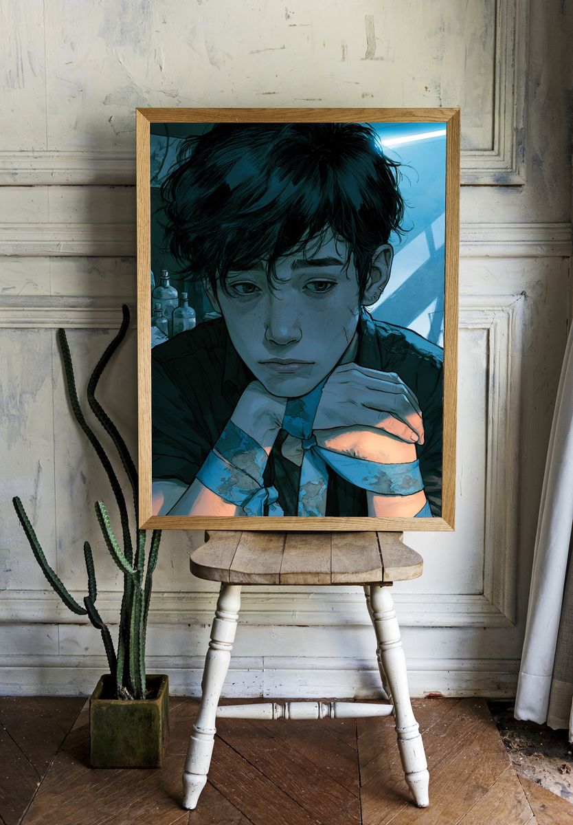 Brooding Anime Portrait Poster. — room view 1