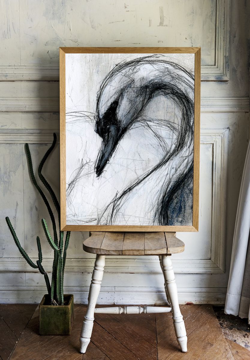 Abstract Swan Sketch Poster. — room view 1