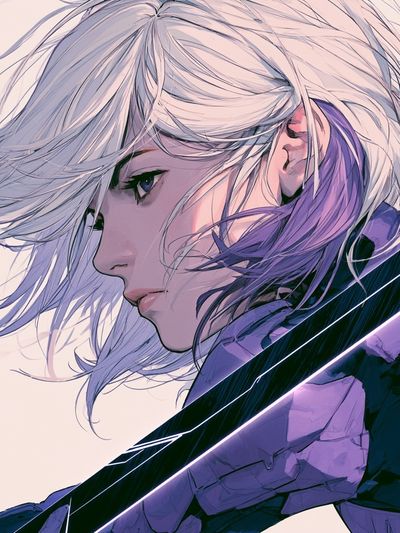 White-Haired Anime Warrior Poster. poster