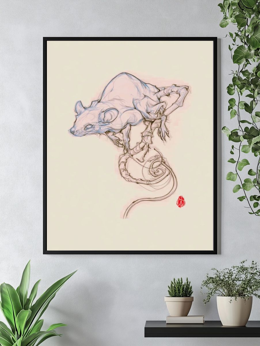 Mouse Sketch Illustration Poster. — room view 4