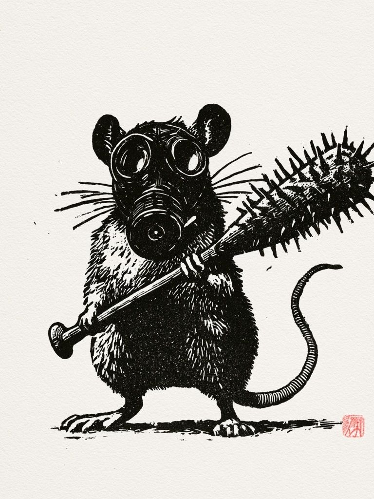 Gas Mask Rat Ink Print. poster — animals art