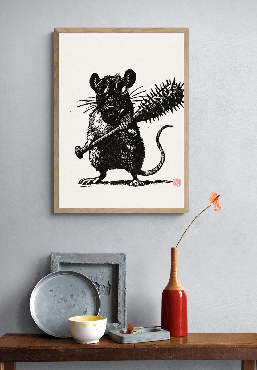 Gas Mask Rat Ink Print. — room view 3