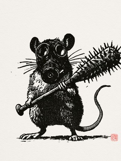 Gas Mask Rat Ink Print. poster