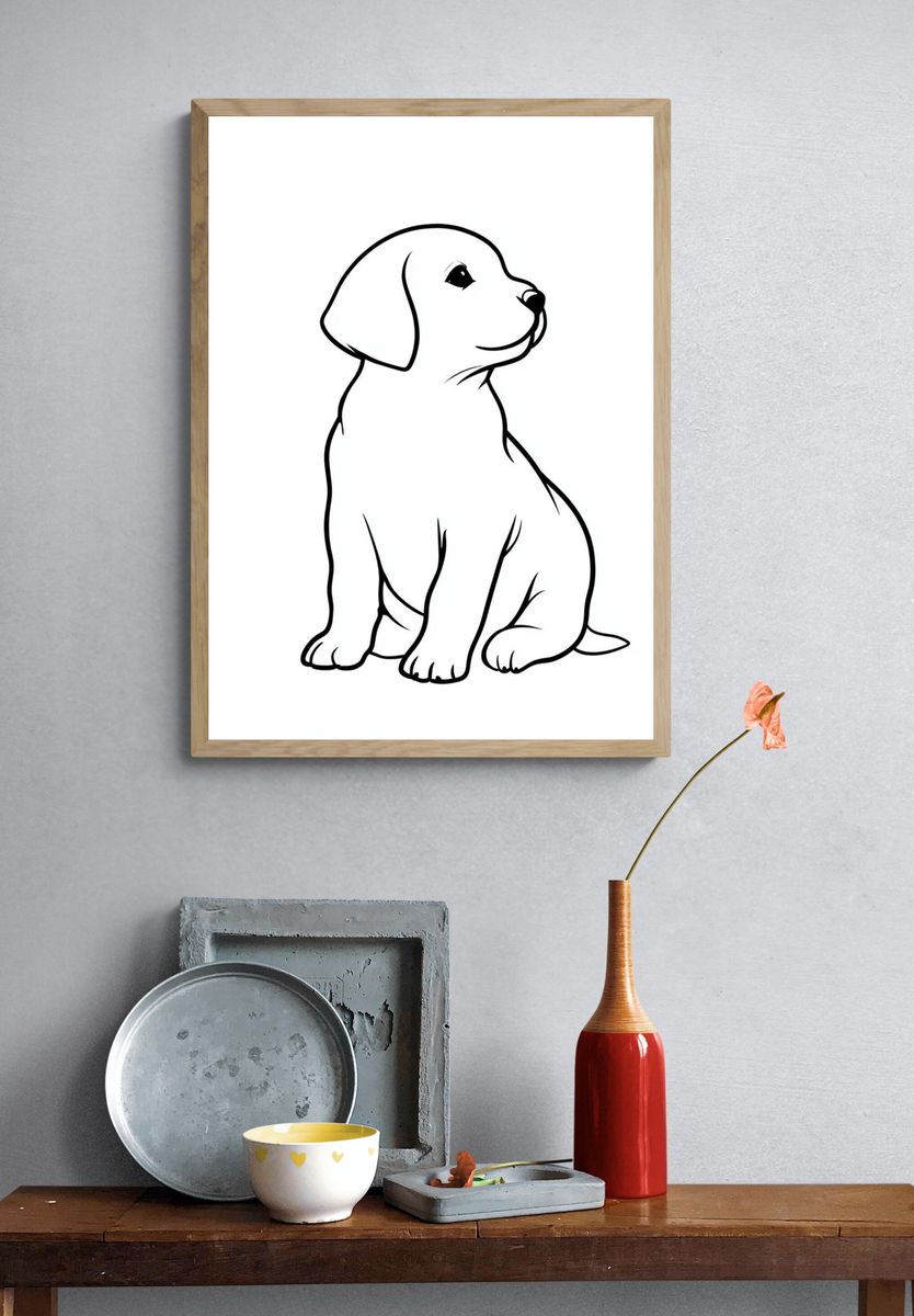 Puppy Line Art Poster. — room view 3