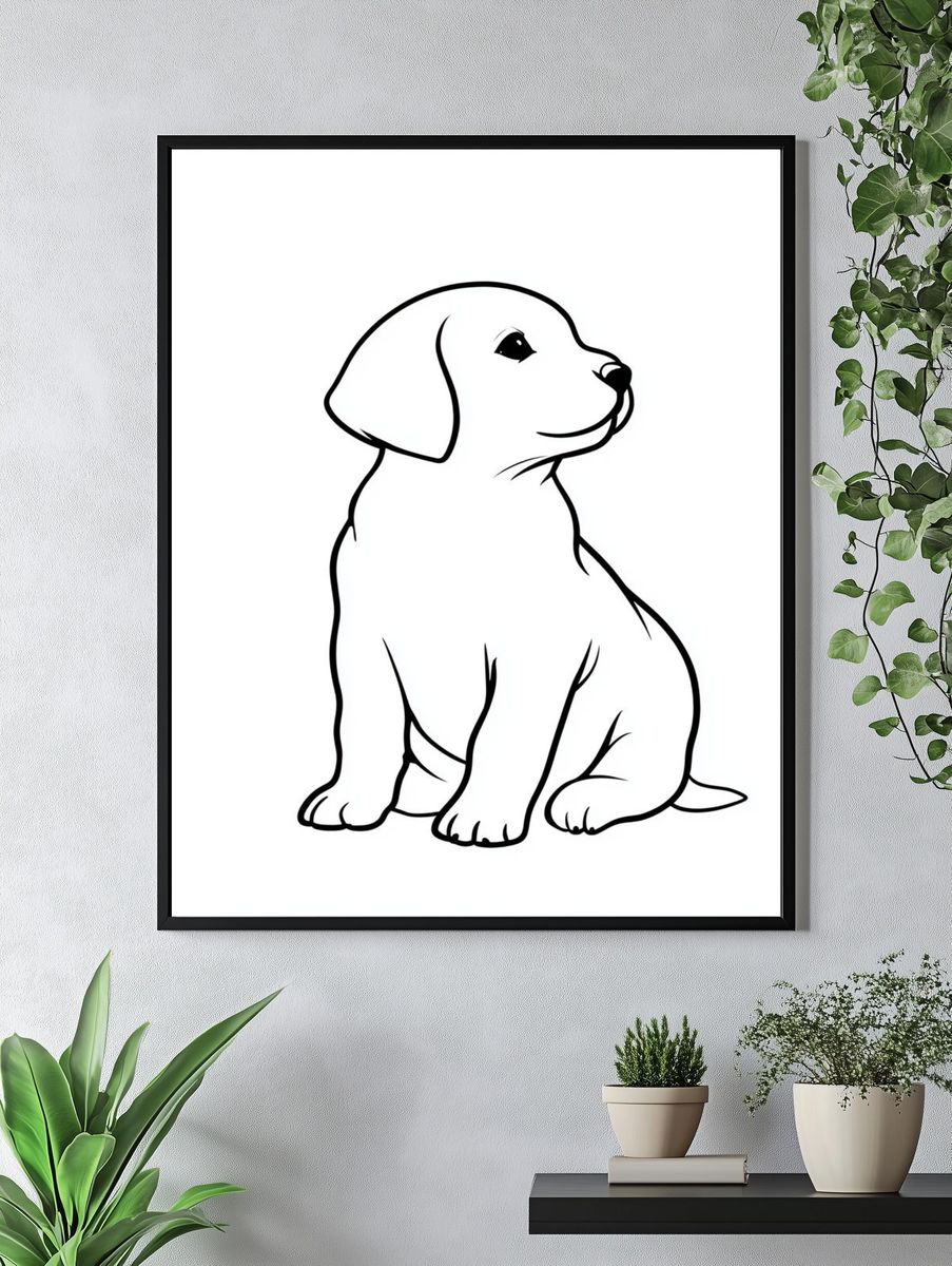 Puppy Line Art Poster. — room view 4