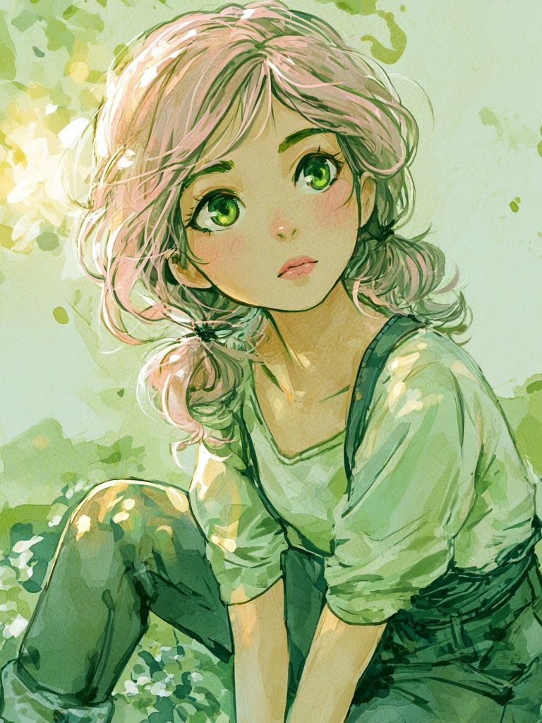 Pastel Anime Girl Watercolor Print. poster detail