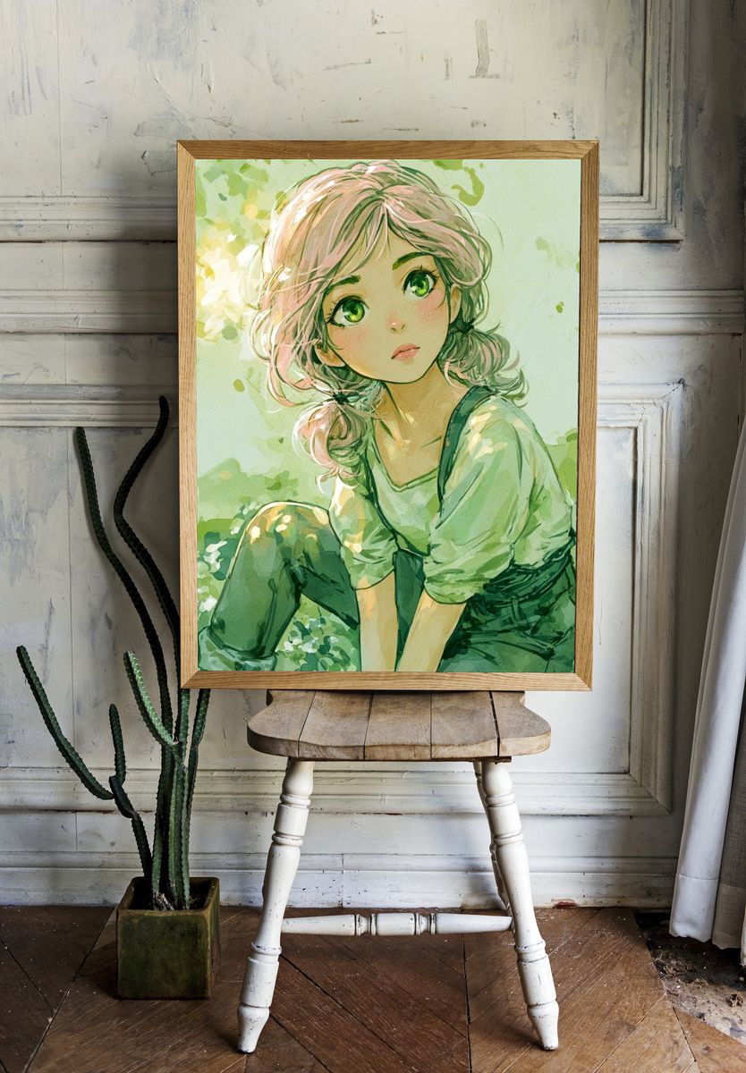 Pastel Anime Girl Watercolor Print. — room view 1
