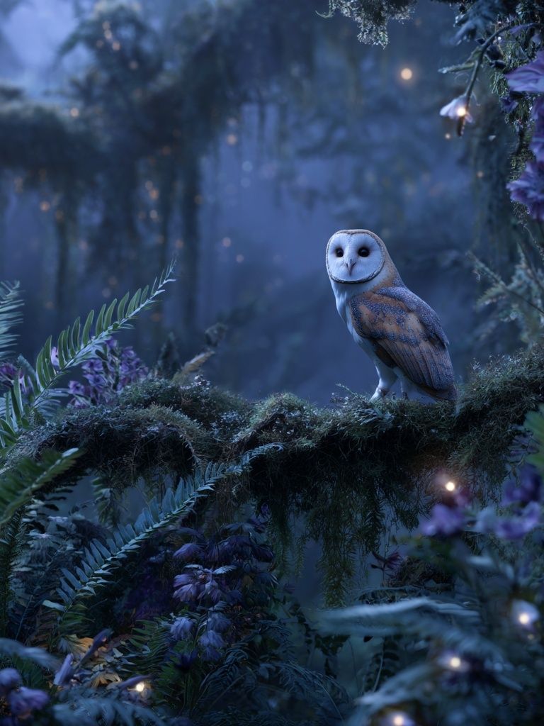 Moonlit Owl Forest Print. poster detail