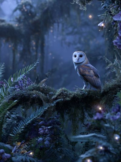Moonlit Owl Forest Print. poster