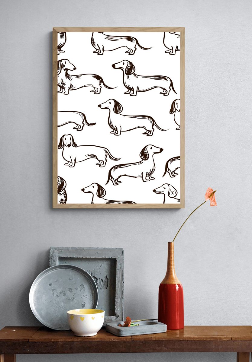 Dachshund Pattern Illustration Poster. — room view 3