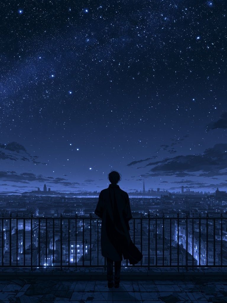 Starry City Nightscape Anime Poster. poster — anime art