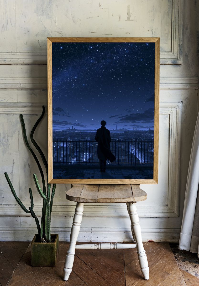Starry City Nightscape Anime Poster. — room view 1